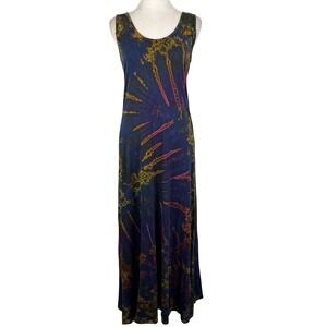 Tie Dye Maxi Dress XS Summer Vacation Travel Beach Swim Boho Stretch Whimsigoth